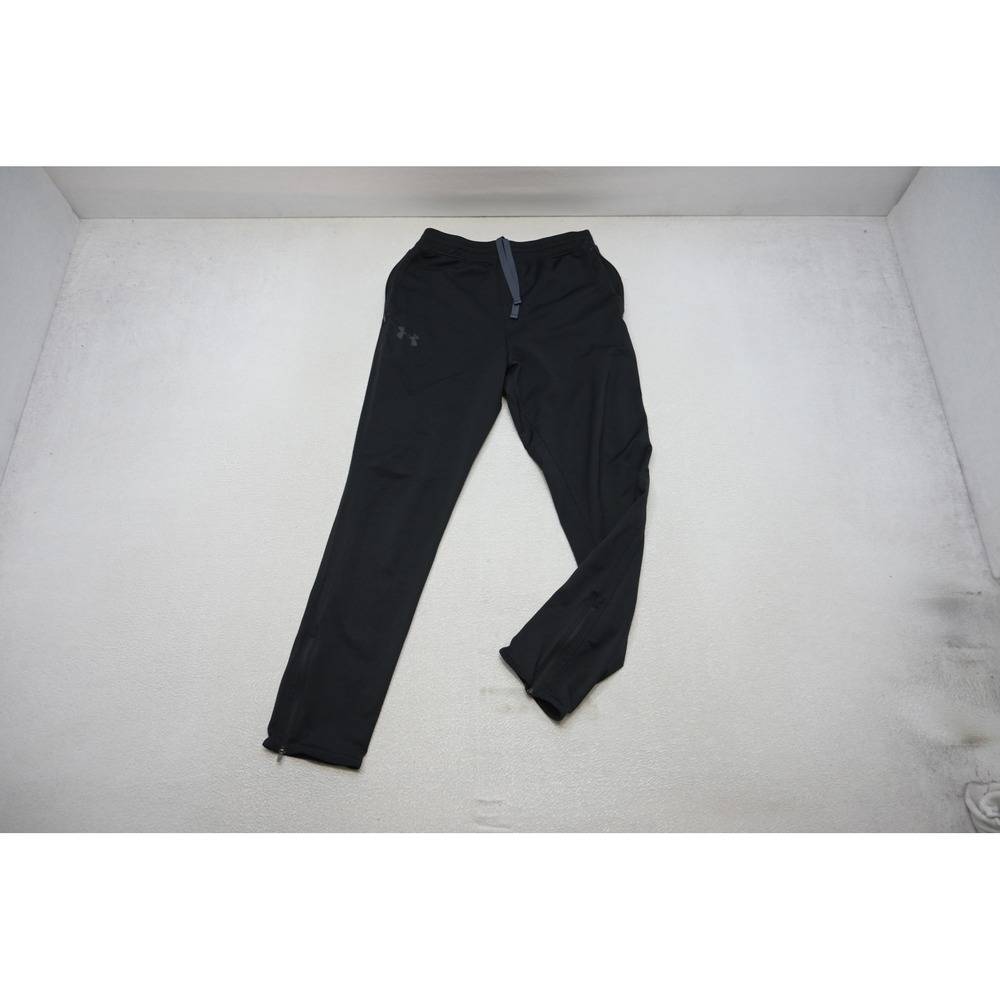 Under Armour Track Pants Mens Medium Black Zipper Pockets Ankle Zips Excellent